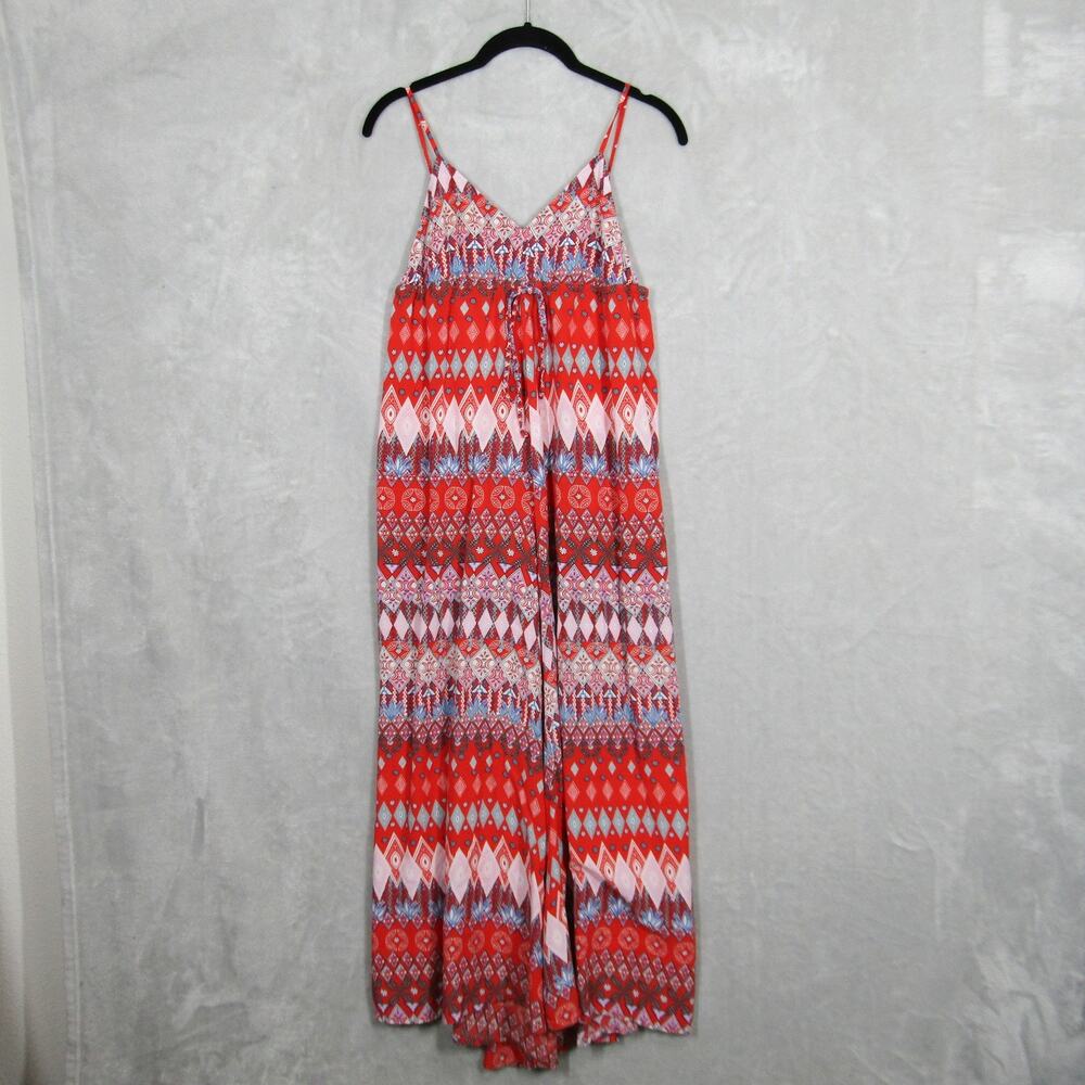Akualani Maxi Dress Womens Medium Red Boho Aztec Geometric Print Summer Tank